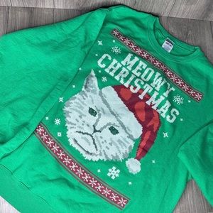 Meowy Christmas Green Sweater Crewneck Size Large